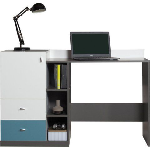 MEBLAR pc stolek TODDY 9, grafit/bílá lux/atlantic 130x84x55 grafit / bílá lux / atlantic