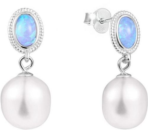 JwL Luxury Pearls Luxusní náušnice s pravou barokní perlou a opálem JL0583 stříbro 925/1000