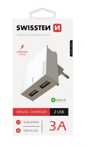 SWISSTEN Síťový adaptér smart IC, CE 2x USB 3 A power bílý, 22032000