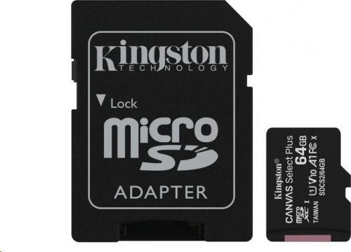 Kingston 64GB micSDXC Canvas Select Plus 100R A1 C10 Card + SD adaptér (SDCS2/64GB)