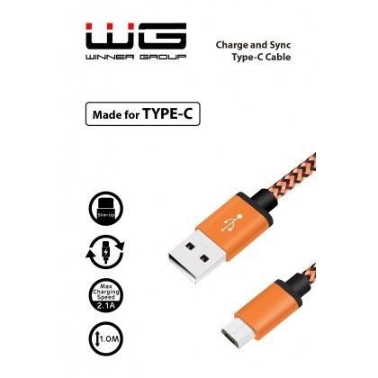 Kabel wg usb type c na usb, 1m, opletený, oranžová