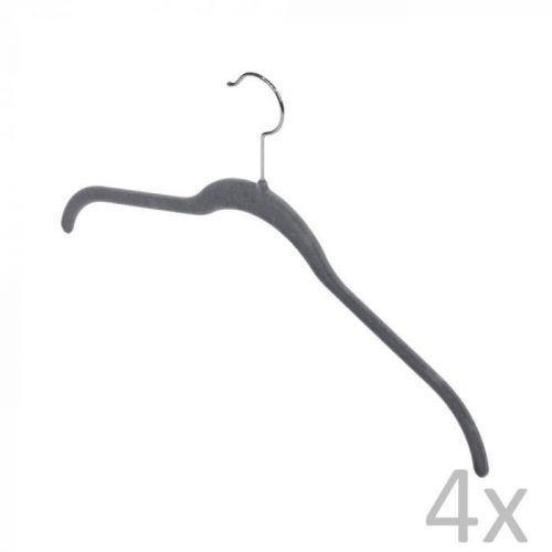 Sada 4 šedých ramínek Domopak Velvet Hangers