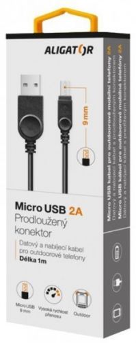 Datový kabel ALIGATOR s prodlouženým microUSB konektorem, 2A, černý, krabička