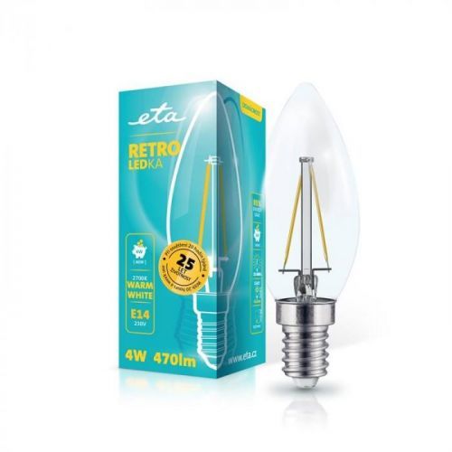 ETA RETRO LEDka svíčka filiament 4W, E14, teplá bílá (C37W4WWF)
