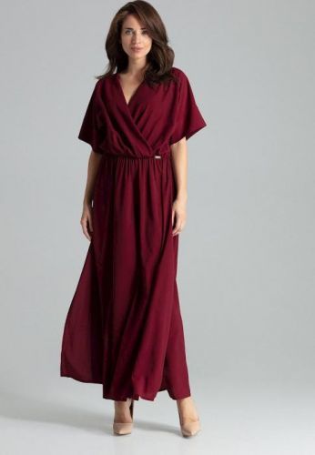 LENITIF Dlouhé elegantní šaty  L055 Deep Red Velikost: S