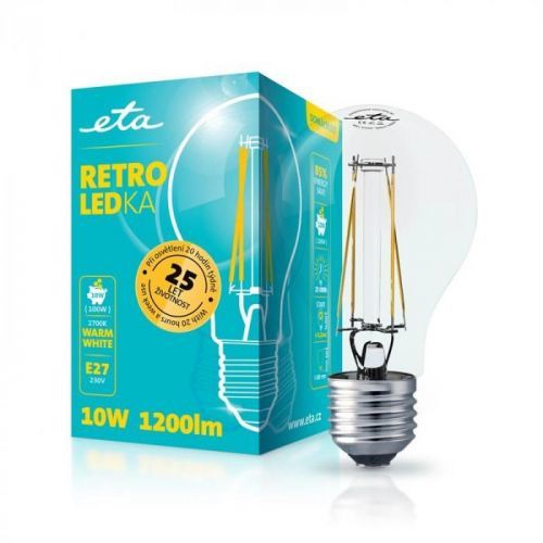 ETA RETRO LEDka klasik filament 10W, E27, teplá bílá (A60W10WWF)