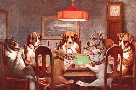 DESPERATE Plechová cedule  DOGS PLAYING POKER, (41 x 26 cm)