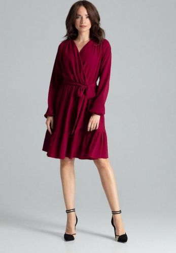 LENITIF Elegantní volánové šaty L053 Deep Red Velikost: S