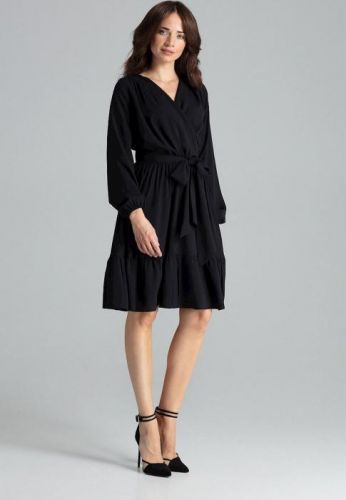 LENITIF Elegantní volánové šaty L053 Black Velikost: S