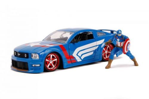 Jada Toys | Avengers - Marvel Hollywood Rides Diecast Model 1/24 2006 Ford Mustang GT s figurkou Captain America