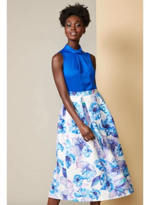 Modré šaty 2 V 1 s květinovou sukní