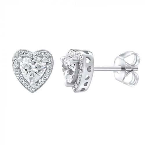 SILVEGO stříbrné náušnice srdce se Swarovski® Zirconia - MWE02140