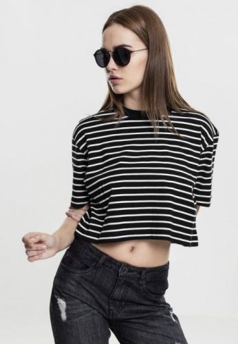 Ladies Short Striped Oversized Tee blk/wht L