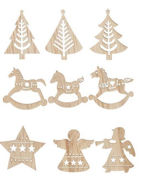 Vánoční dřevěné ozdoby – mix tvarů 27 ks