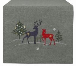 Vánoční běhoun Jelen s laní na šedém podkladu Rozměr 40 x 160cm