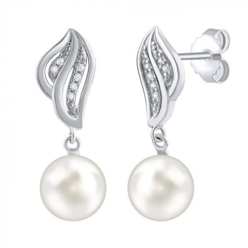 Silvego stříbrné náušnice s bílou přírodní perlou - FW12574W