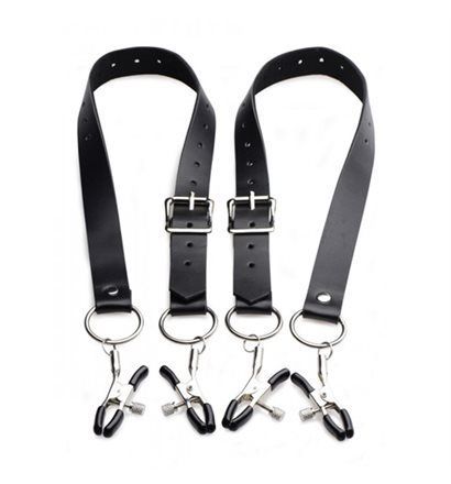 Skřipce na klitoris Master Series Spread Labia Spreader Straps with Clamps Master Series