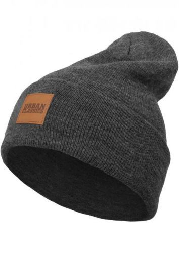 Leatherpatch Long Beanie - charcoal