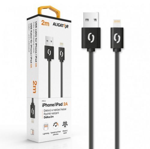 Datový kabel ALIGATOR 2A, iPhone lightning 2m, černá