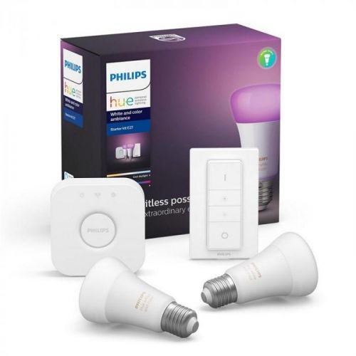 Philips Hue 9W, E27 White a Color Ambiance (2ks) + Switch, Bridge (8718699701352)