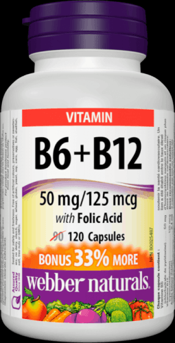 Webber Naturals Vitamín B6 + B12 s kyselinou listovou 120 kapslí