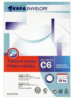 Poštovní obálka C6/25 bílá KRPA samolepicí