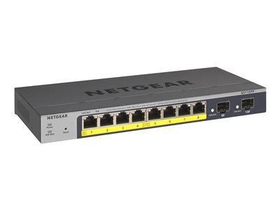 8P GE POE SMART MANAGED PRO SWITCH, 10 portový switch, řízený, PoE (46W), 8x LAN + 2x SFP 1Gigabit, GS110TP-300EUS
