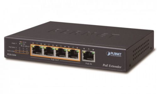 Planet POE-E304, Ultra PoE gigabit ethernet extender, 1+4x 1000Base-T, IEEE802.3at (50W), ESD+EFT, POE-E304