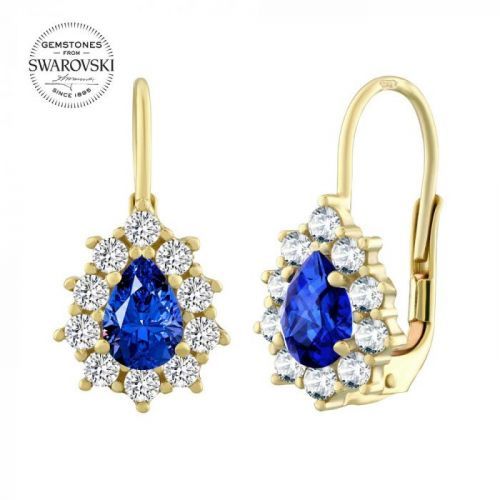 Zlaté náušnice slzičky SILVEGO s přírodním modrým topazem Swarovski Gemstones - SILVEGO31866Y