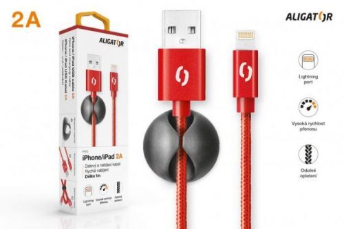 Datový kabel ALIGATOR PREMIUM 2A, Lightning, červená