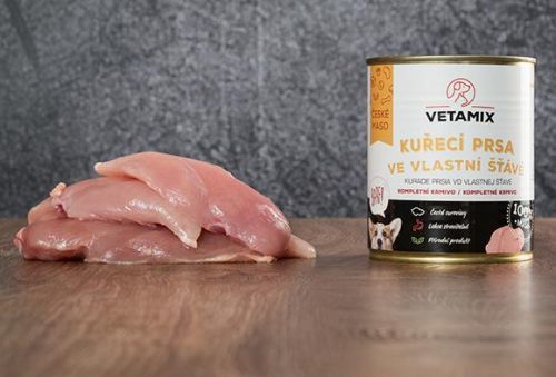 Vetamix konzerva Kuřecí prsa ve vlastní šťávě 800g