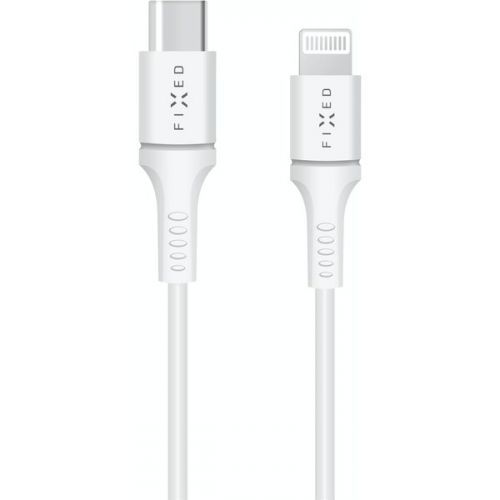 FIXED USB-C dlouhý datový a nabíjecí kabel s Lightning (PD), 2m, MFI bílý