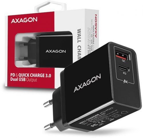 AXAGO  ACU-PQ22, PD a QUICK nabíječka do sítě, 2x port QC3.0/AFC/FCP + PD type-C, 22W (ACU-PQ22)