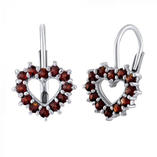 Srdíčkové stříbrné náušnice s pravými granáty - SILVEGOB380095