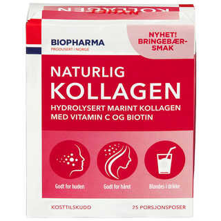 Biopharma - Norsk Kollagen - hydrolyzovaný mořský kolagen s vitamínem C a biotinem - Příchuť malina - 25x5 g