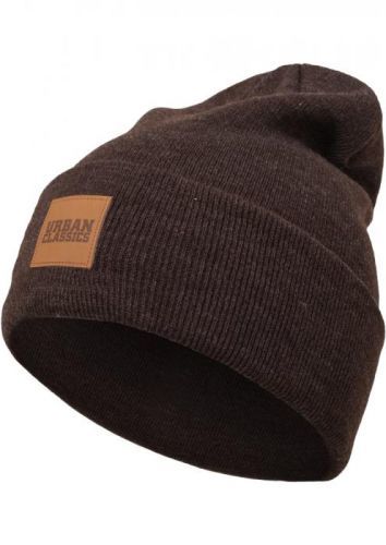 Leatherpatch Long Beanie - heatherbrown