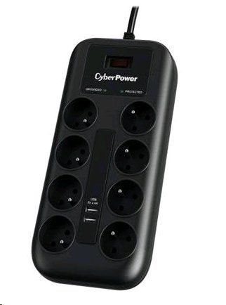 CyberPower přepěťová ochrana, 8 českých zásuvek, 2x USB