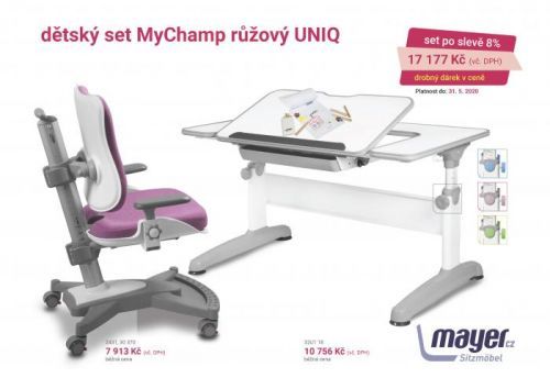 Dětský set Mayer – rostoucí židle MYCHAMP a rostoucí stůl UNIQ, růžový + dárek