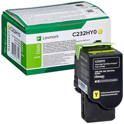 Lexmark originální toner C232HY0, yellow, 2300str., return, high capacity, Lexmark C2325dw,C2425dw,C2535dw,MC2325adw,MC2425adw