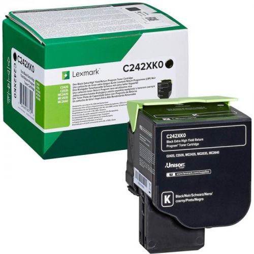 Lexmark originální toner C242XK0, black, 6000str., return, extra high capacity, Lexmark C2425dw,C2535dw,MC2425adw,MC2535adwe,MC264