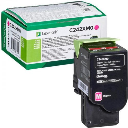 Lexmark originální toner C242XM0, magenta, 3500str., return, extra high capacity, Lexmark C2425dw,C2535dw,MC2425adw,MC2535adwe,MC2