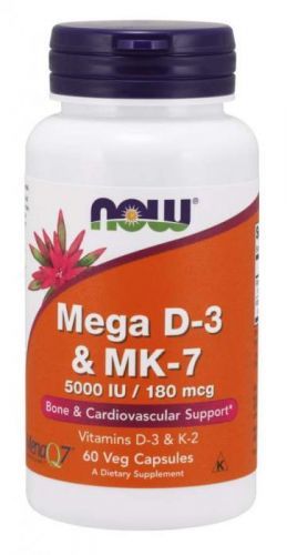 NOW® Foods NOW Mega D-3 & MK-7, 5000 IU & 180 μg, 60 kapslí
