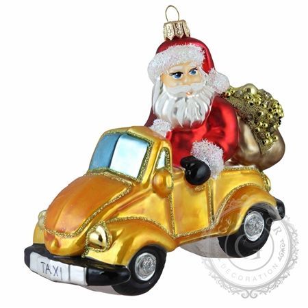 Vánoční Santa ve žlutém autě