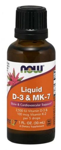 NOW® Foods NOW Tekutý vitamin D3 & vitamin K2 MK-7, 500 IU & 20 μg v 1 kapce, 30 ml