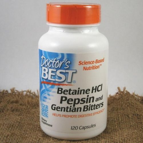 Doctor's Best Betaine HCl + Pepsin & Gentian Bitters (hořec), 120 kapslí
