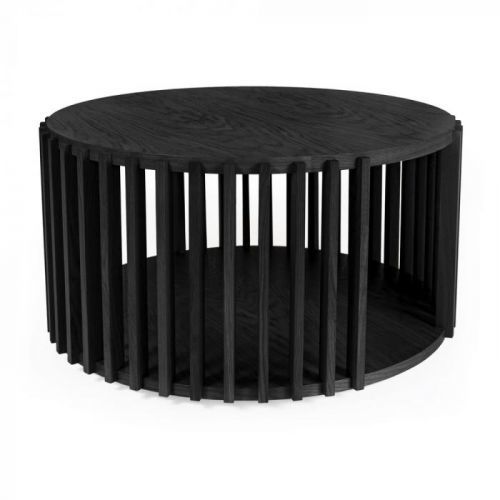 Černý odkládací stolek z dubového dřeva Woodman Drum, ø 83 cm