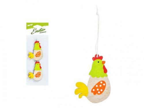 MFP slepice 2ks dřevo závěs 6,5cm žlutá