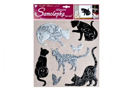 Anděl samolepící dekorace 10228 kočky se stříbrným dekorem 38x31 cm