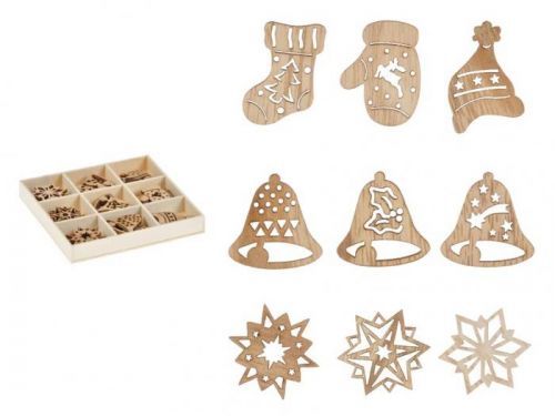 MFP ozdoby dřevěné set mix 27ks/3x3cm XC2018904