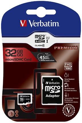 Verbatim micro SDHC 32GB PREMIUM UHS-I (U1) (45MB/s), Class 10 + adapter